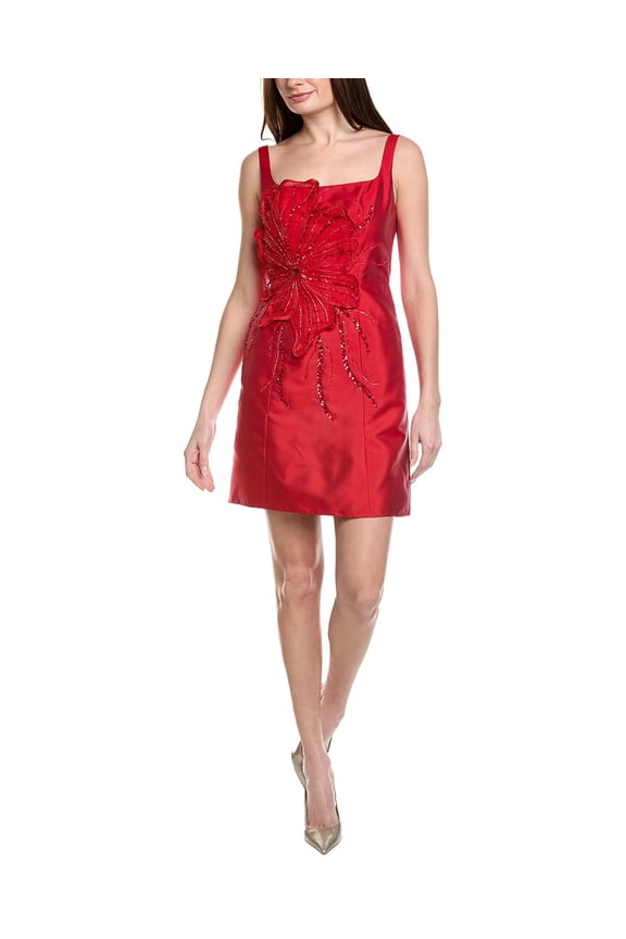 womens 3D Floral Beaded Cocktail Dress, 6, Red