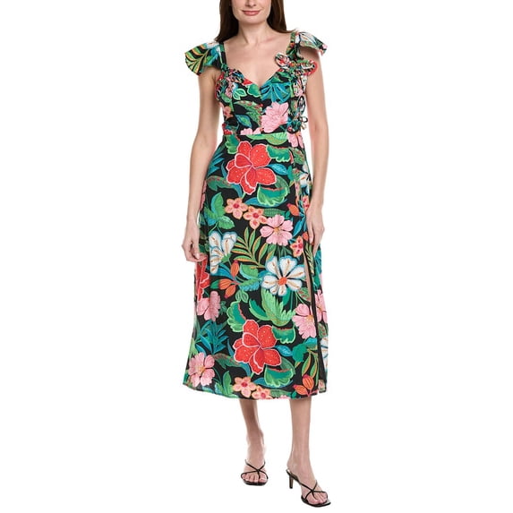 Adrianna Papell womens 3D Tropical Floral A-Line Midi Dress, 10, Black