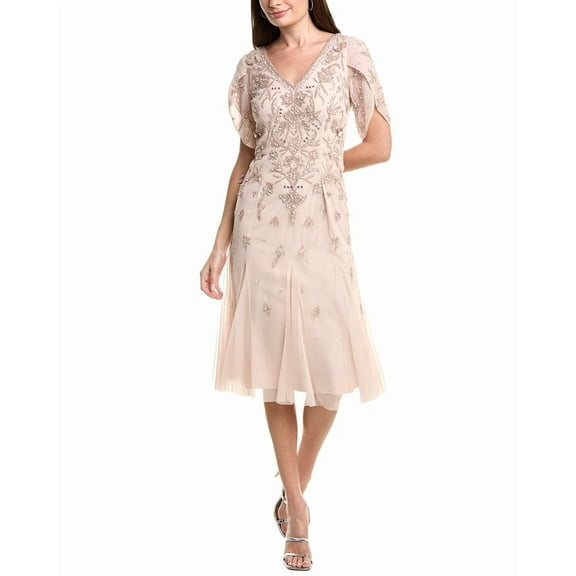 Adrianna Papell womens  Bead Mesh Midi Godet Dress, 4, Pink