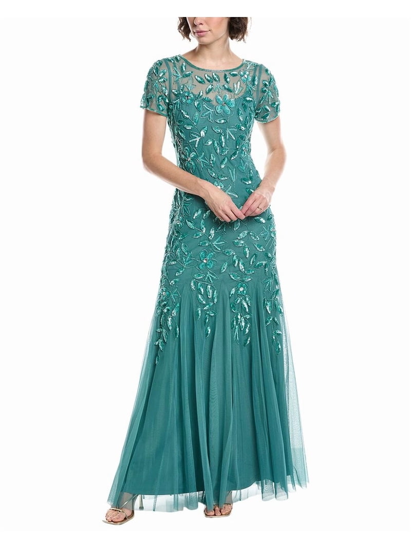 adrianna papell beaded sequin dress Adrianna Papell Beaded V-Neck Gown, Gunmetal Size (0) main image 1