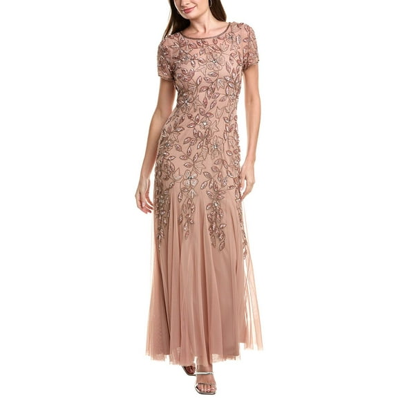 Adrianna Papell womens  Bead & Sequin Maxi Dress, 2, Gold