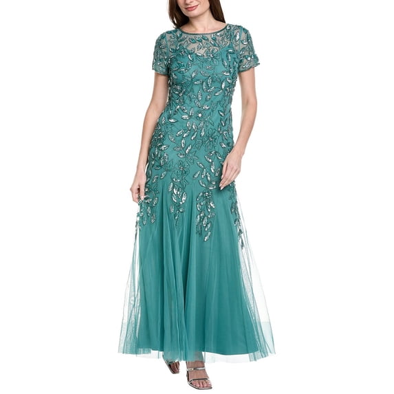 Adrianna Papell womens Bead & Sequin Maxi Dress, 4, Green