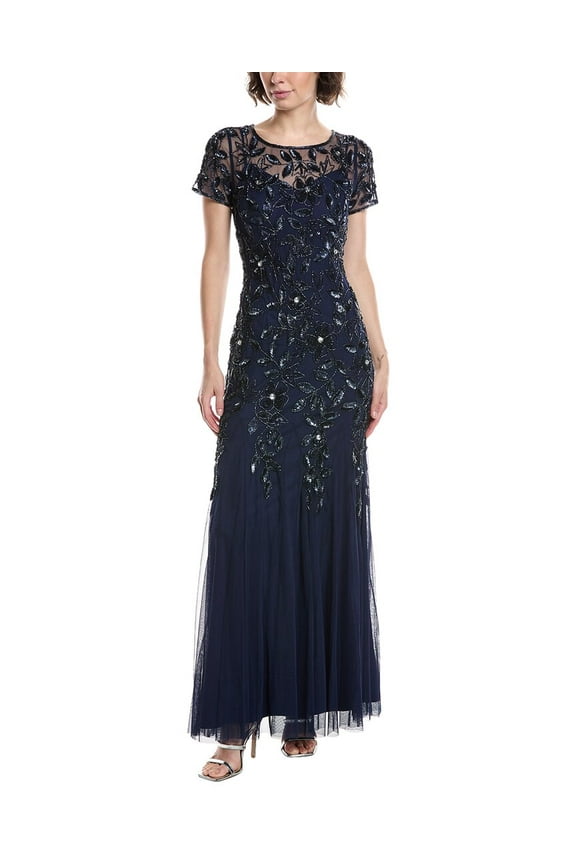 womens Bead & Sequin Maxi Dress, 6, Blue