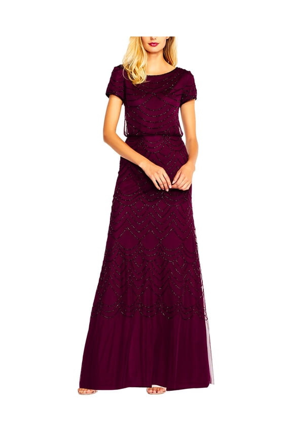 womens Beaded Blouson Petite Gown, 10