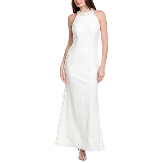 Adrianna Papell womens Beaded Halter Gown, 2, Ivory