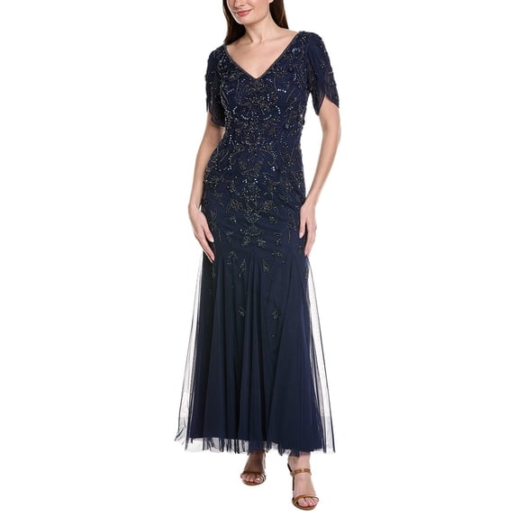 Adrianna Papell womens Beaded Mermaid Gown, 4, Blue