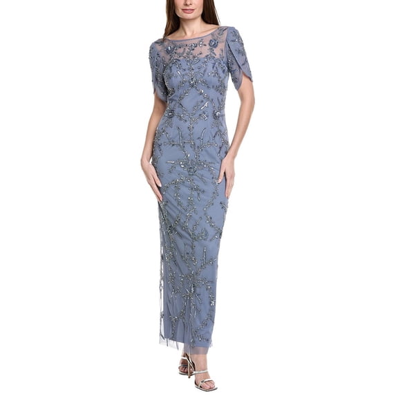 Adrianna Papell womens Beaded Petal Gown, 0, Blue
