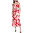 thumbnail image 1 of Adrianna Papell womens  Beaded Strap Palm Leaf Flounce Sundress, 2, Red, 1 of 3