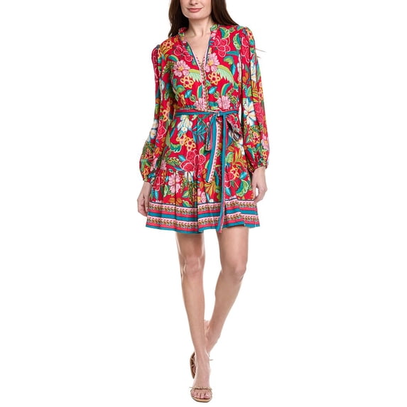 Adrianna Papell womens Bishop Sleeve Tropical Floral Mini Dress, 8, Red