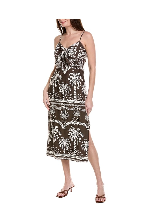 womens  Bow Front Palm Tree Sundress, 6, Brown