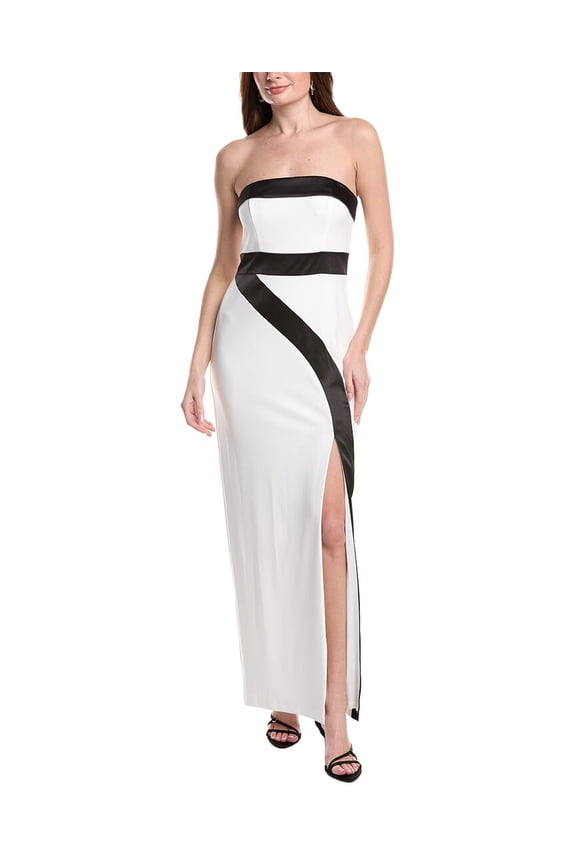 womens Colorblocked Crepe Gown, 10, White