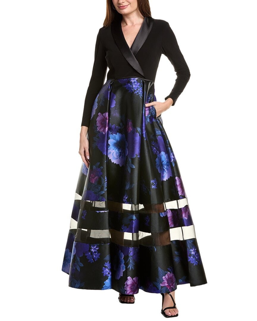 adrianna papell tuxedo long dress Tuxedo Mermaid Gown With Long Sleeves In Black, Black / Regular / 20