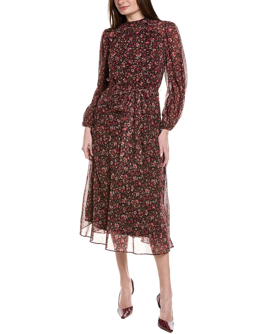 adrianna papell midi floral dress Adrianna Papell Floral Printed Organza V-Neck 3/4 Sleeve Midi Dress