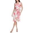 thumbnail image 1 of Adrianna Papell womens  Draped Floral Chiffon Midi Sheath Dress, 10, Orange, 1 of 3