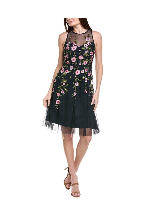 womens  Floral Illusion Midi Dress, 2, Blue