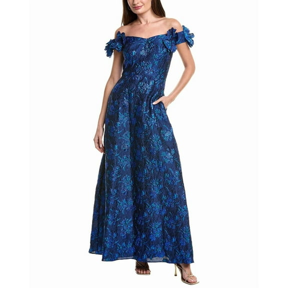 Adrianna Papell womens  Floral Jacquard Gown, 8, Navy