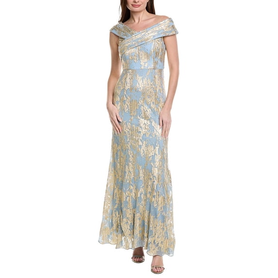 Adrianna Papell womens Foil Leaf Mermaid Gown, 10, Blue