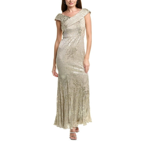 Adrianna Papell womens  Foil Leaf Mermaid Gown, 4, Yellow