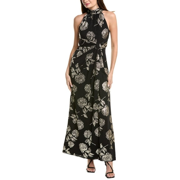 Adrianna Papell womens  Halter Metallic Floral Gown, 8, Black