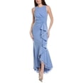 thumbnail image 1 of Adrianna Papell womens  High-Low Crepe Halter Gown, 10, Blue, 1 of 3