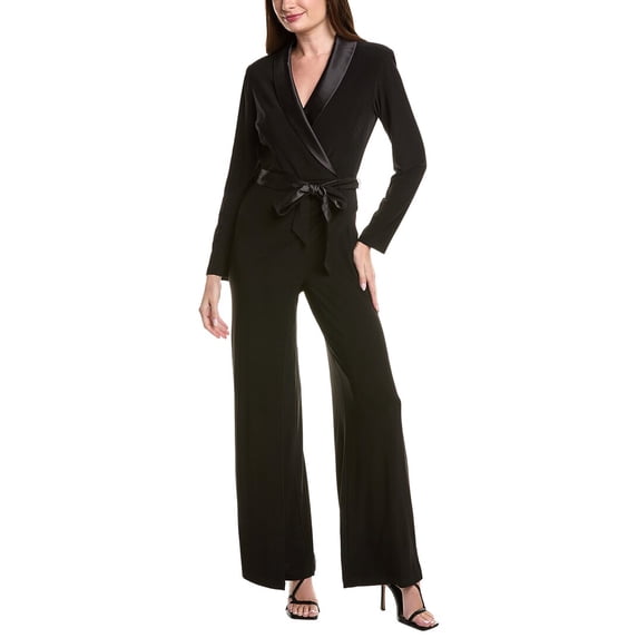 Adrianna Papell womens Jersey Combo Tuxedo Jumpsuit, 16, Black