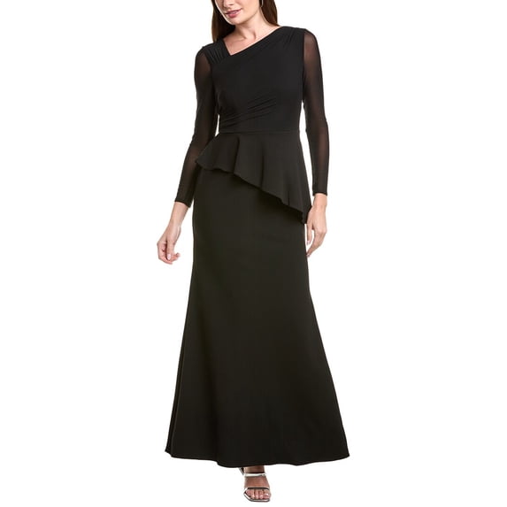 Adrianna Papell womens Knit Crepe Combo Mesh Gown, 8, Black