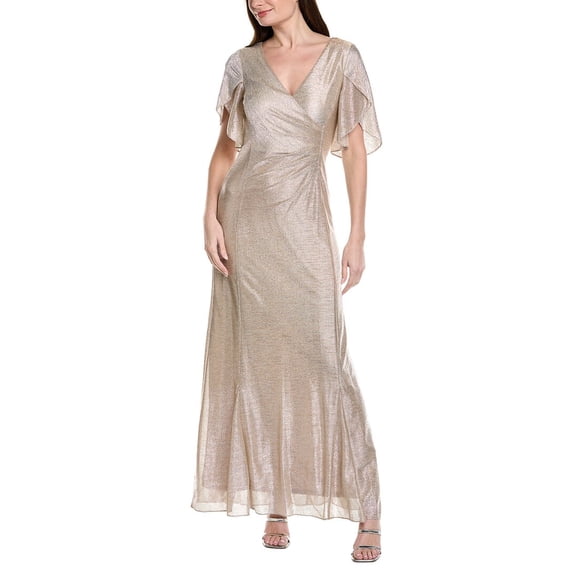 Adrianna Papell womens Metallic Flutter Knit Gown, 4, Gold