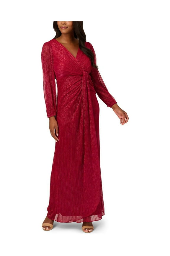 womens Metallic Mesh Draped Gown, 0