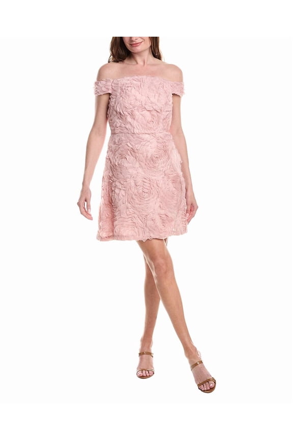 womens Off Shoulder Soutache Mini Dress, 6, Pink