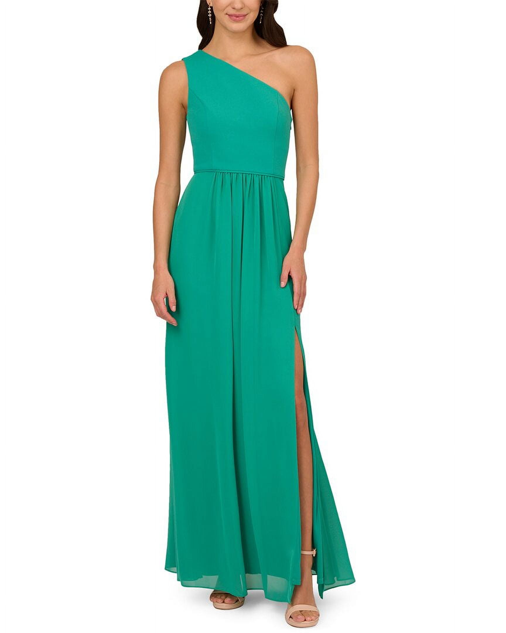 green emerald velvet dress Floral Print Chiffon Gown with One Shoulder Neckline in Black Blush Multi main image 0