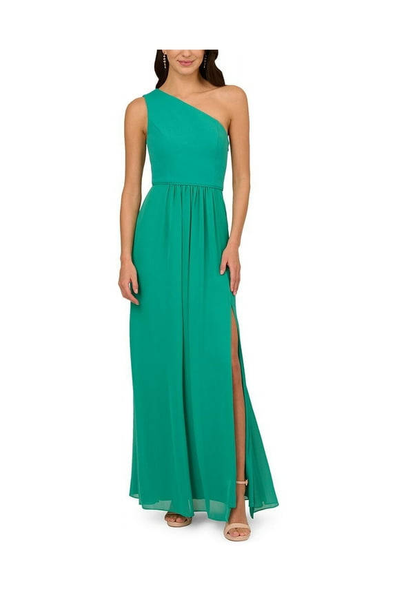 womens One Shoulder Chiffon Gown, 6