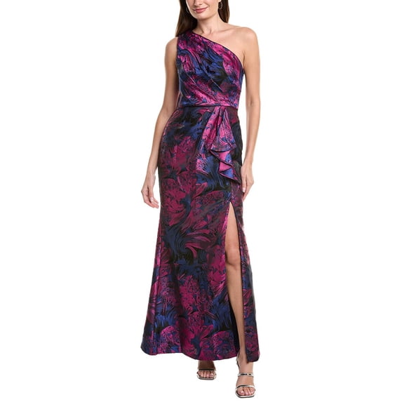 Adrianna Papell womens One Shoulder Jacquard Gown, 12, Navy