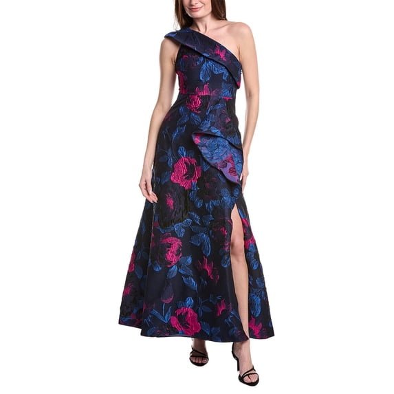 Adrianna Papell womens One Shoulder Jacquard Gown, 2, Navy