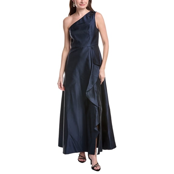 Adrianna Papell womens One-Shoulder Mikado Draped Gown, 10, Blue
