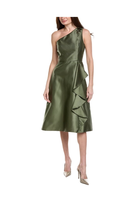 womens  One-Shoulder Mikado Midi Dress, 10, Green
