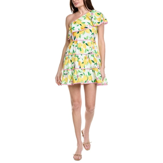 Adrianna Papell womens One-Shoulder Ruffle Mini Dress, 14, Yellow