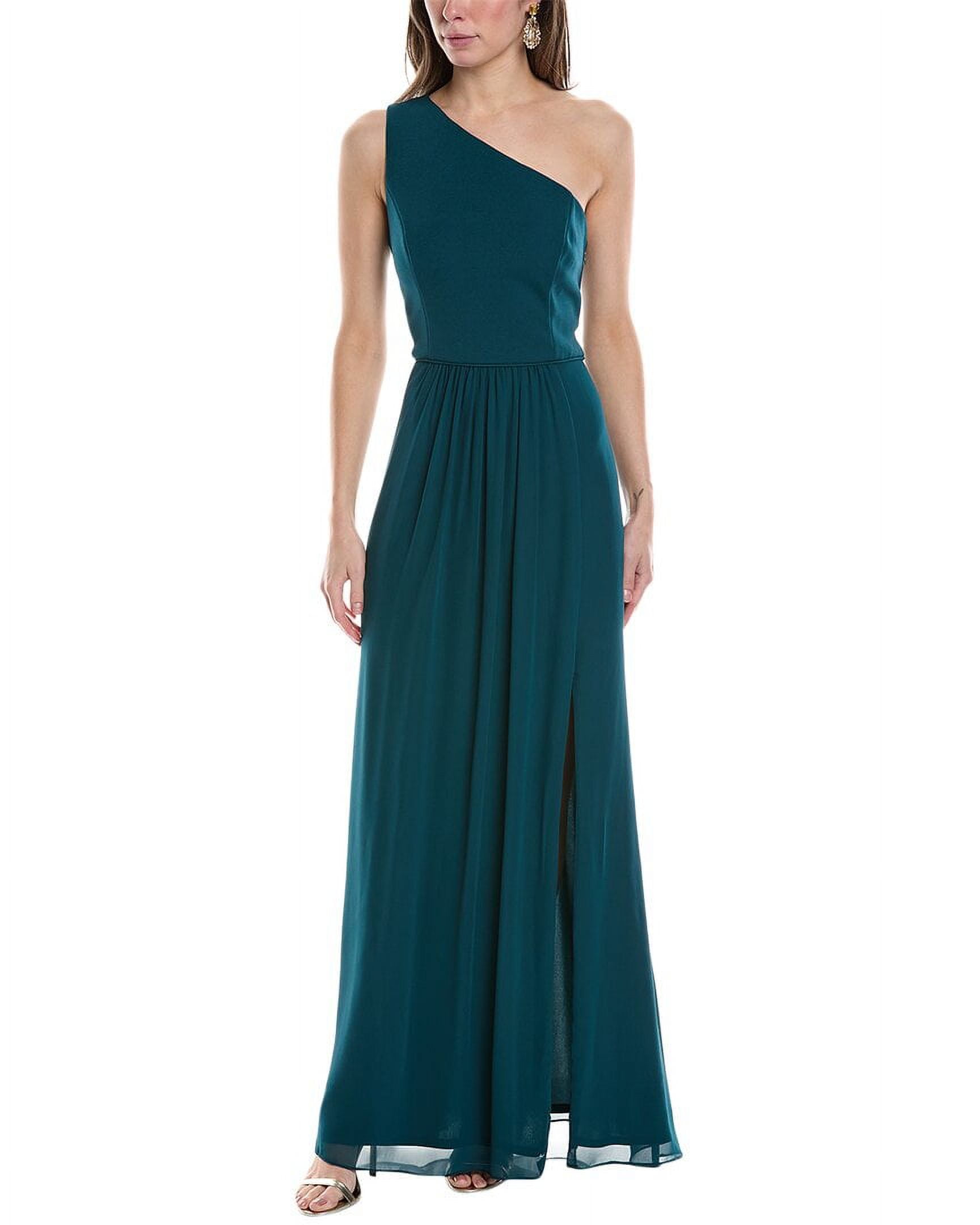 adrianna papell dresses green Foil Leaf Short Sleeve Gown With Draped Details In Green Pine Gold main image 0