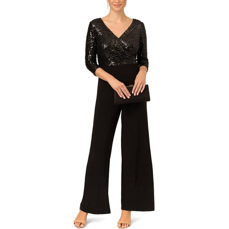 Adrianna Papell Wide Leg 3 4 Sleeve Jumpsuit 2 Black