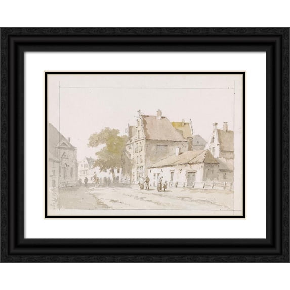 Adrianus Eversen 14x11 Black Ornate Wood Framed Double Matted Museum Art Print Titled: Face in the Hague (1828 - 1897)