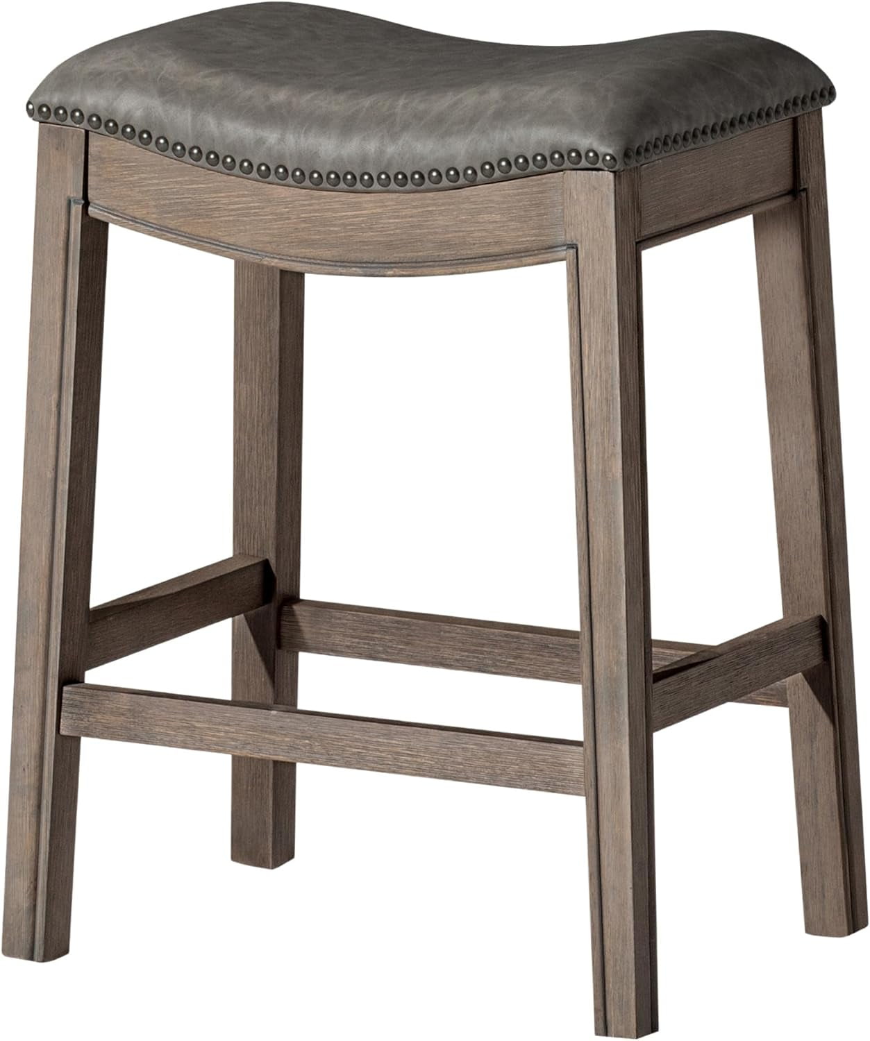 Reclaimed Oak Saddle Counter Stool with Gray Vegan Leather