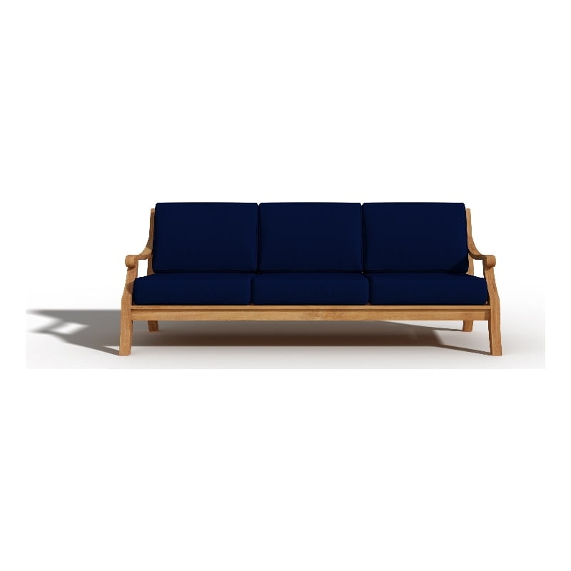Adrien 87.25inch Teak Deep Seating Outdoor Sofa with Navy Cushion