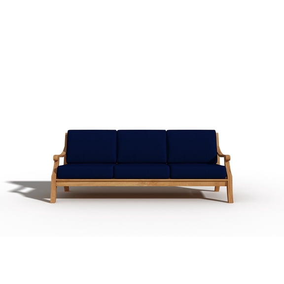 Adrien 87.25-inch Teak Deep Seating Outdoor Sofa with Navy Cushion