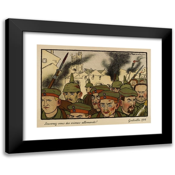 Adrien Barrère 24x18 Black Modern Framed Museum Art Print Titled - Remember German Crimes! Gerbeviller 1914 (1917)