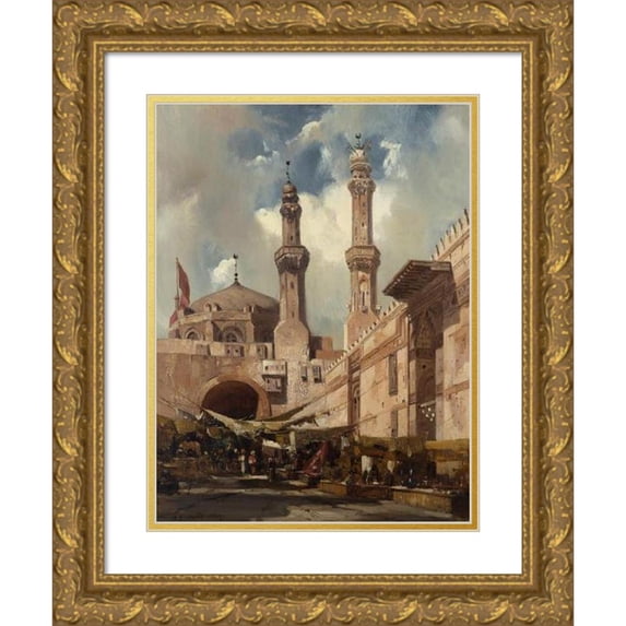 Adrien Dauzats 11x14 Gold Ornate Wood Frame and Double Matted Museum Art Print Titled - A Cairo Bazaar (1839)