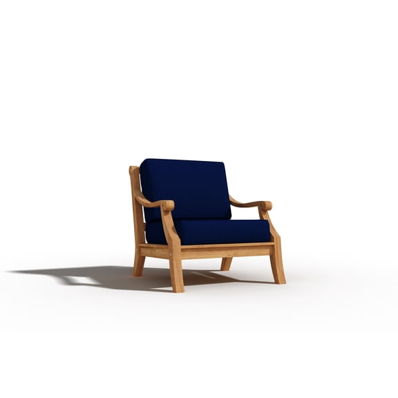 Adrien Teak Deep Seating Outdoor Club Chair with Navy Cushion