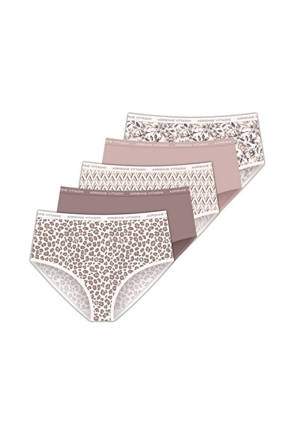 Adrienne Vitadini Women's Stretch Microfiber Brief Panties 5 Pack - Dune Shadow Animal - Size 9 / XXL / 2X