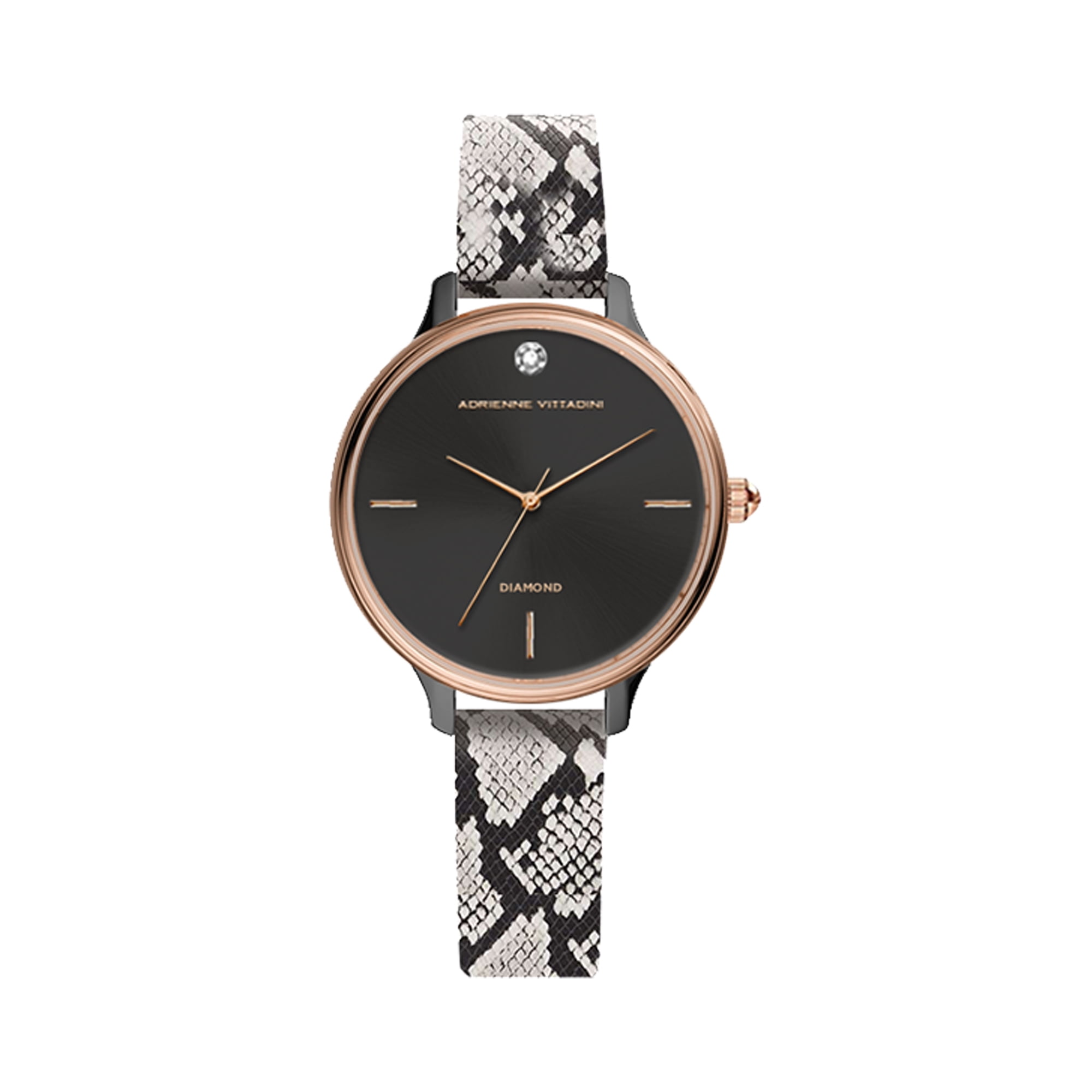 Adrienne Vittadini Black Dial and Grey Snake Print Leather Analog Watch