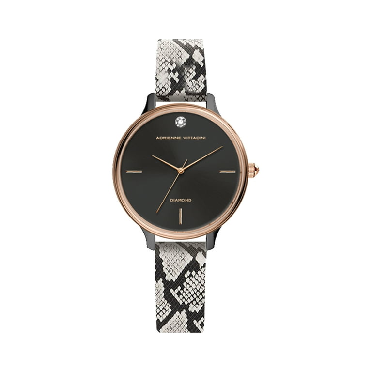 Adrienne Vittadini Black Dial and Grey Snake Print Leather Analog Watch Walmart