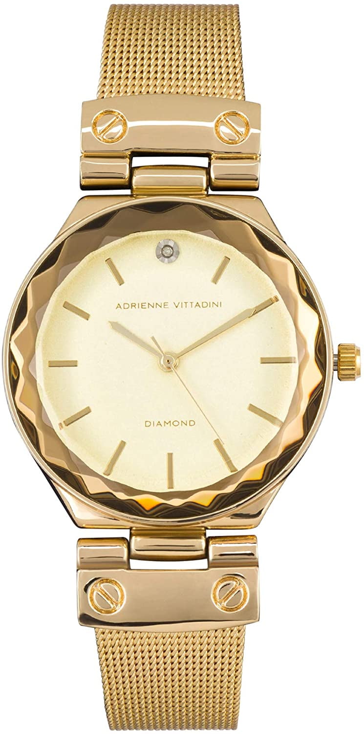 Adrienne Vittadini Collection Womens Gold Analog Quartz Watch with Diamond  Accent 