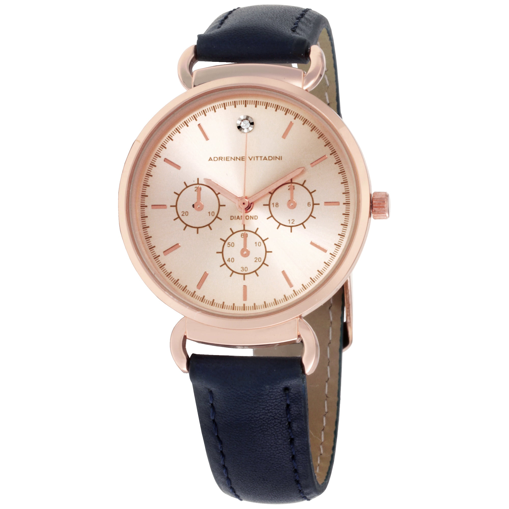 Adrienne Vittadini Diamond Dial White Dial and Brown Leather